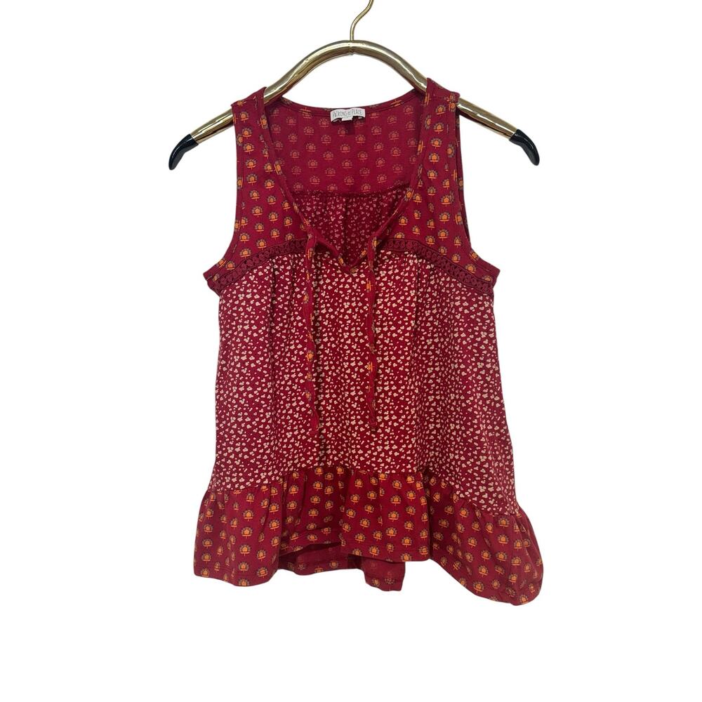 Patrons of Peace Red Floral Ruffle Tank Top Boho L